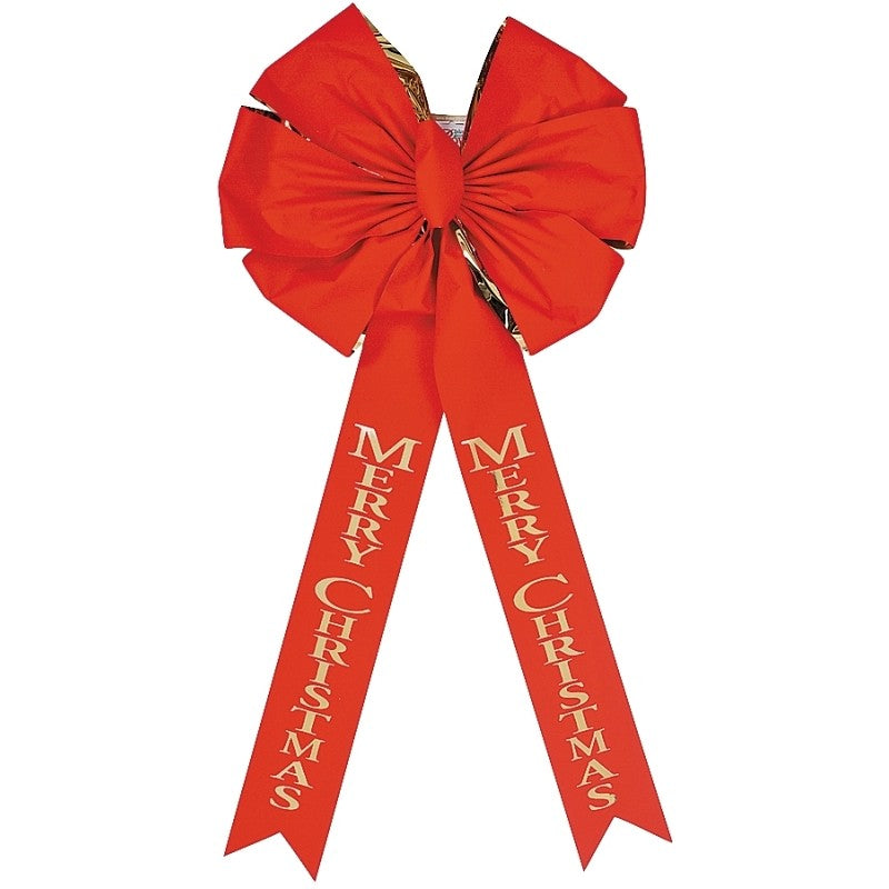 Holidaytrims 6016 Deluxe Outdoor Bow, 2 in H, Velvet, Gold/Red (Pack of 12)