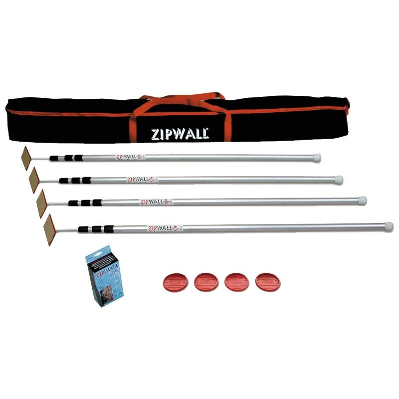 Zipwall SLP4 Dust Barrier Pole, Spring-Loaded, 12 ft L, Aluminum, 4/PK