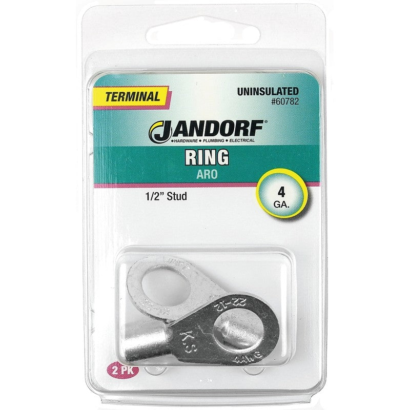 Jandorf 60782 Ring Terminal, 4 AWG Wire, 1/2 in Stud