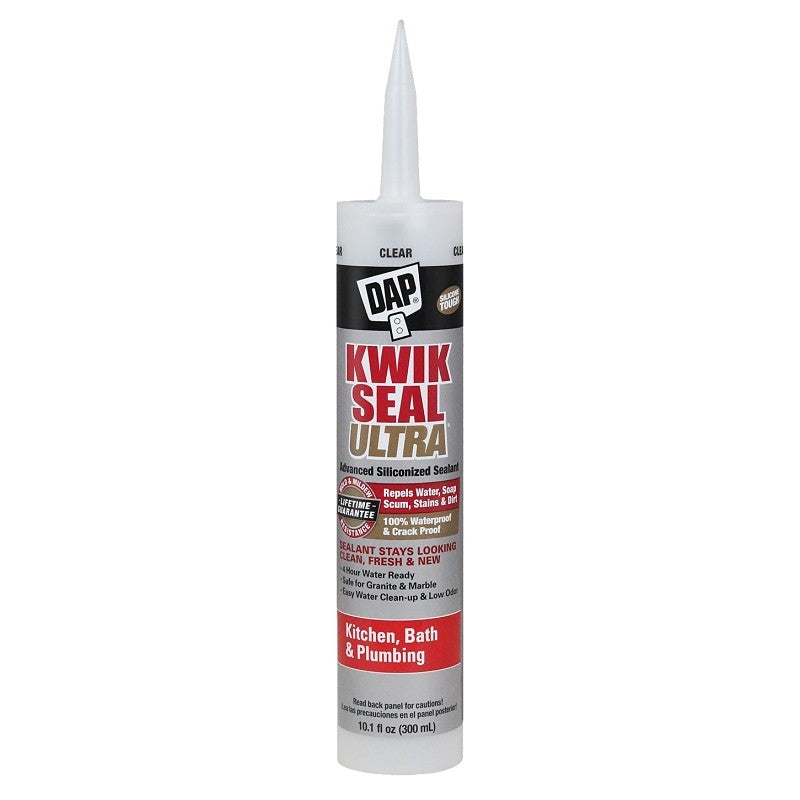DAP KWIK SEAL ULTRA 18898 Siliconized Sealant, Clear, 0 to 170 deg F, 10.1 oz Cartridge (Pack of 12)