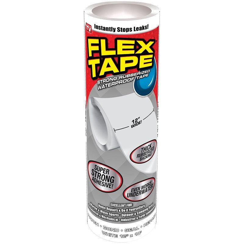 Flex Tape TFSWHTR1210 Tape, 10 ft L, Rubber Backing, 12 in W