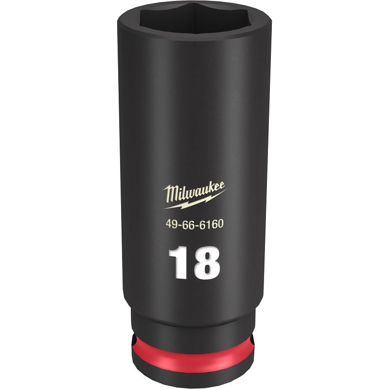 Milwaukee SHOCKWAVE Impact Duty Series 49-66-6160 Deep Impact Socket, 18 mm Socket, 3/8 in Drive, Square Drive, 6-Point