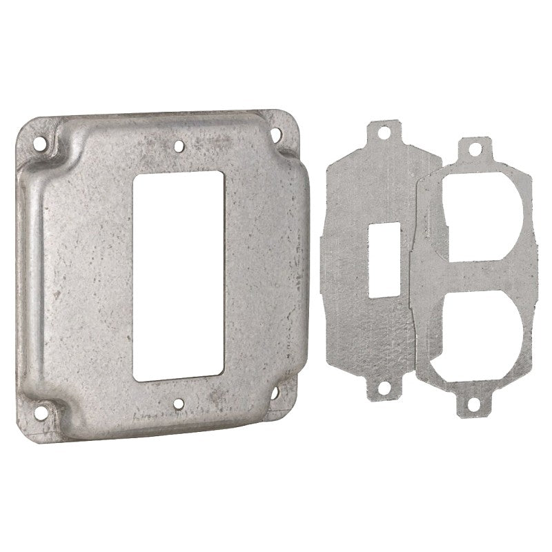Raco 808U Universal Exposed Work Cover, 0.562 in L, 4-1/8 in W, Square, 1-Gang, Steel, Silver (Pack of 10)