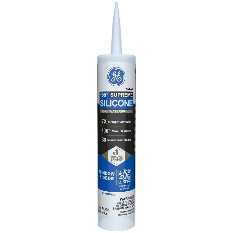GE Supreme Silicone 2814816 Window & Door Sealant, Clear, 24 hr Curing, 10.1 fl-oz Cartridge (Pack of 12)