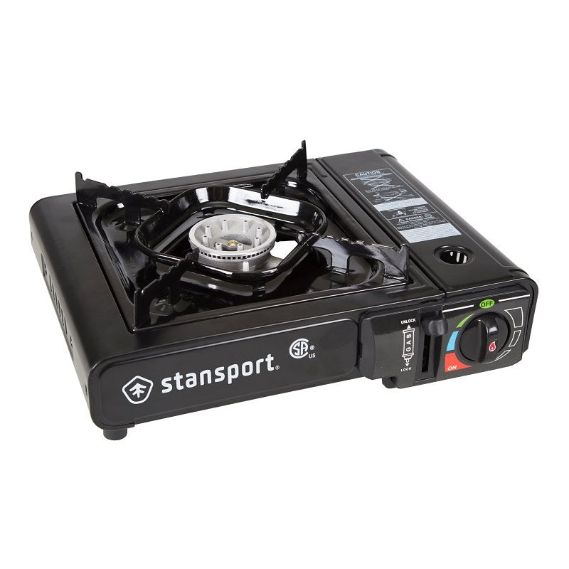 Stansport 186-100 Stove, 1-Burner, Butane, 8000 Btu, Piezo Ignition, Stainless Steel