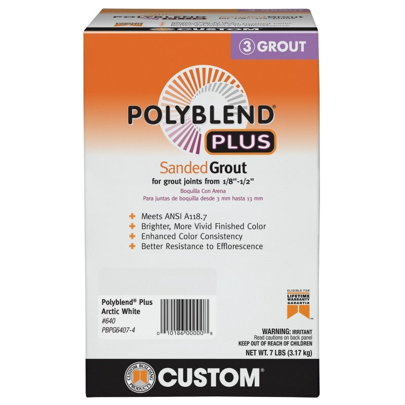 Custom Polyblend Plus PBPG6407-4 Sanded Grout, Arctic White, 7 lb Box