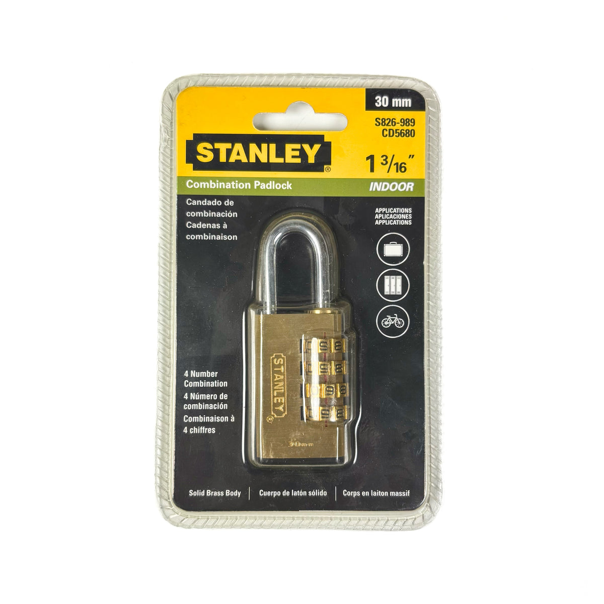 Multi-Use Indoor 1-3/16 Inch 30MM 4 Digit Combination Padlock Solid Brass Body