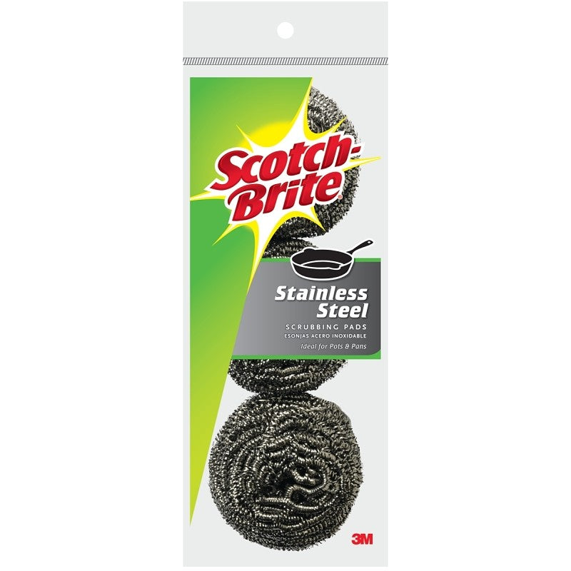 Scotch-Brite 214C Scrub Pad, Steel Abrasive, Silver