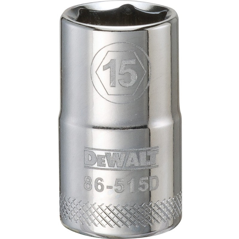 DEWALT DWMT86515OSP Drive Socket, 15 mm Socket, 1-1/2 in OAL, 1/2 in Drive, 6-Point, Vanadium Steel, Polished Chrome