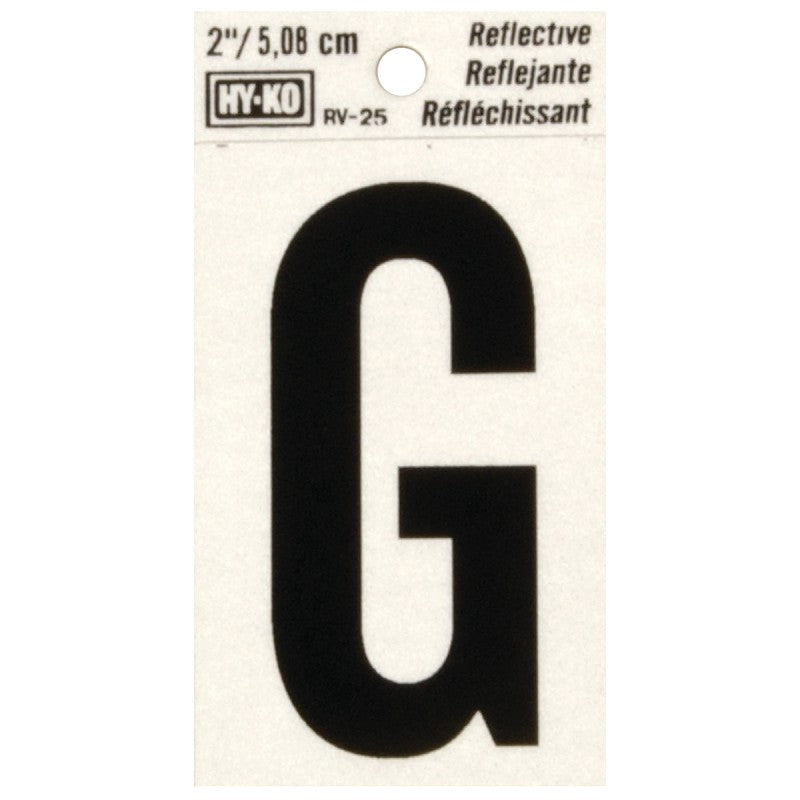 Hy-Ko RV-25/G Reflective Letter, 1-1/2 in W x 3 in H Dimensions, Character: G, 2 in H Character, Black Character, Vinyl (Pack of 10)
