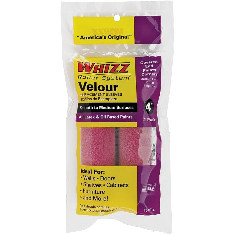 Whizz 51012 Roller Cover, Purple, 3/16 in Thick Nap, 4 in L, Velour Cover, 2/PK