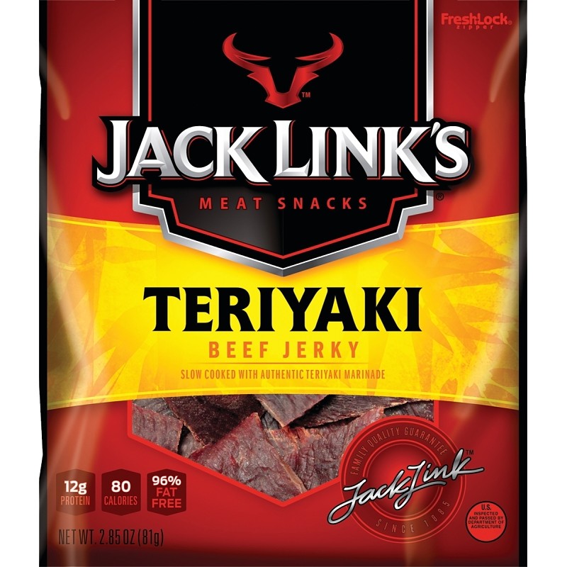 Jack Link's 10000008447 Snack, Jerky, Teriyaki, 2.85 oz, Beef, Citric Acid, Flavorings (Pack of 8)
