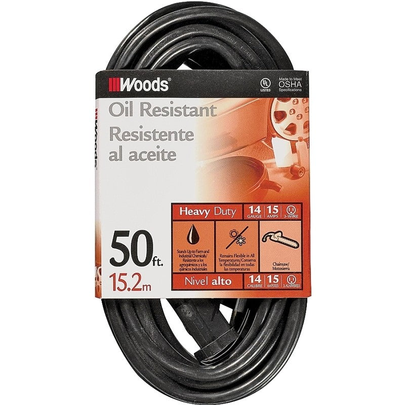 Woods 982452 Extension Cord, 14 AWG Cable, 50 ft L, 15 A, 125 V, Black