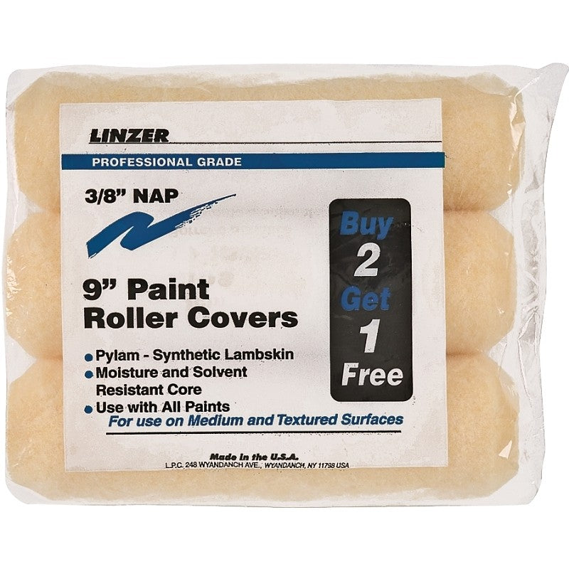 Linzer RS1433 Roller Cover, 3/8 in Thick Nap, 9 in L, 12/PK