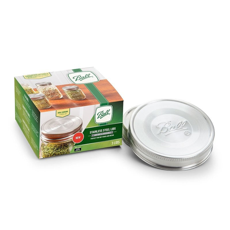 Ball 2176673 Non-Canning Lid, Wide Mouth, Stainless Steel, 3/PK