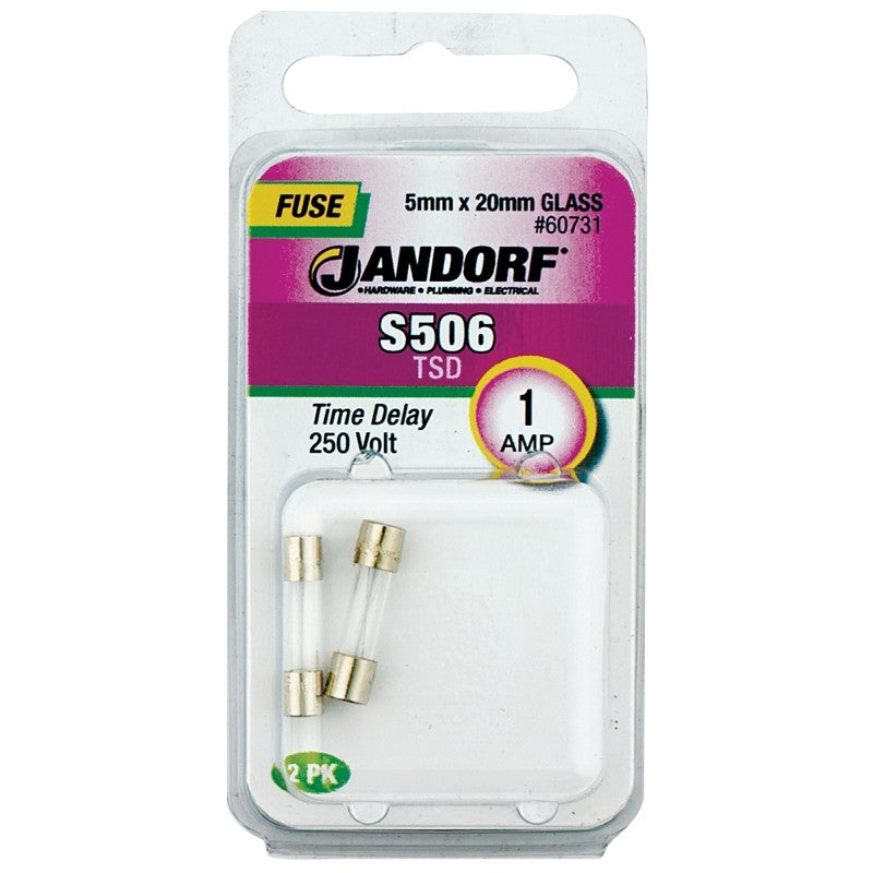 Jandorf 60731 Series Time Delay Fuse, 0.007 Ohm, 1 A, 250 V, 35 A Interrupt, Glass Body