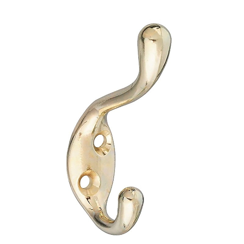 National Hardware V166 N248-229 Series Coat and Hat Hook, Wall Mounting, 75 lb, Zinc, Brass, 1/PK