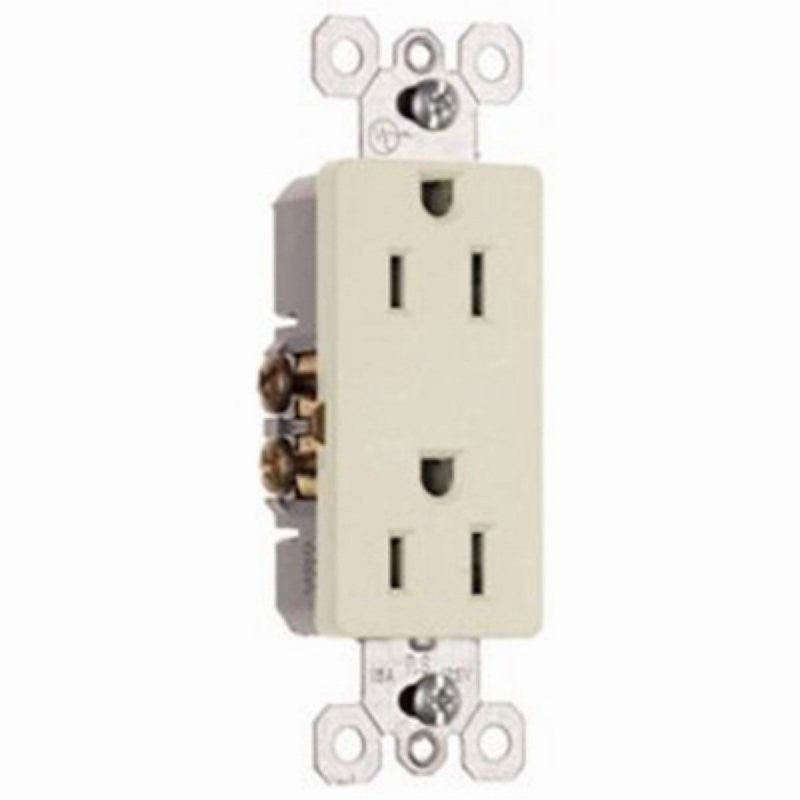 Pass & Seymour radiant Series 885LACP8 Duplex Receptacle, Thermoplastic, Light Almond, 2-Pole, 15 A, 125 V, 3-Wire