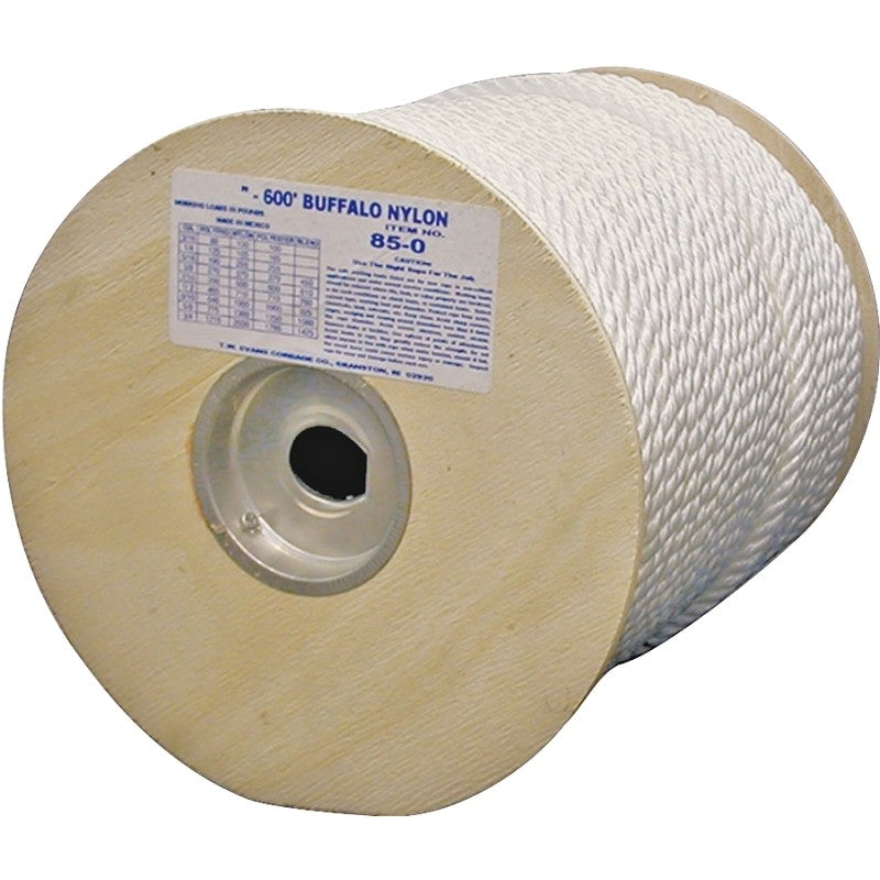 T.W. Evans Cordage 85-060 Rope, 5/16 in Dia, 600 ft L, 280 lb Working Load, Nylon, White