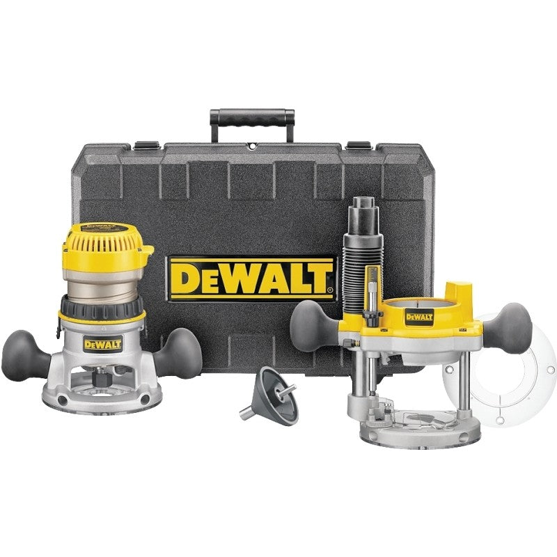DEWALT DW618PK Fixed Base Router Combination Kit, 12 A, 8000 to 24,000 rpm Load Speed, 2-1/2 in Max Stroke