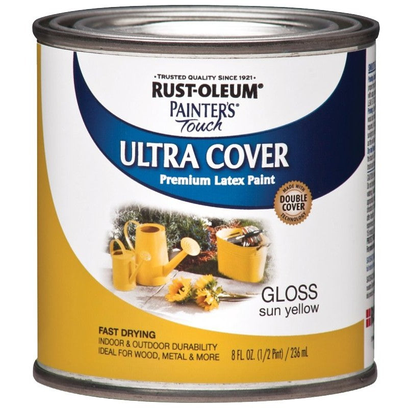 Rust-Oleum 1945730 Enamel Paint, Water, Gloss, Sun Yellow, 0.5 pt, Can, 120 sq-ft Coverage Area