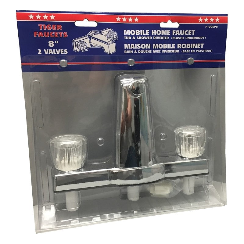 US Hardware P-005PB Tub and Shower Diverter, Chrome, 2-Faucet Handle