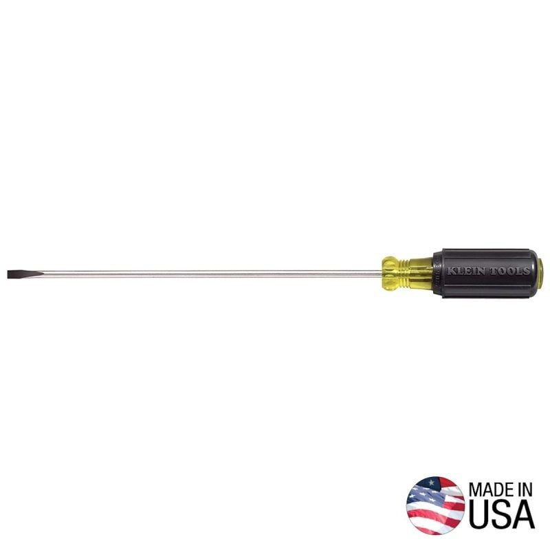 Klein Tools 601-8 Screwdriver, 3/16 in Drive, Cabinet Drive, 11-3/4 in OAL, 8 in L Shank, Rubber Handle