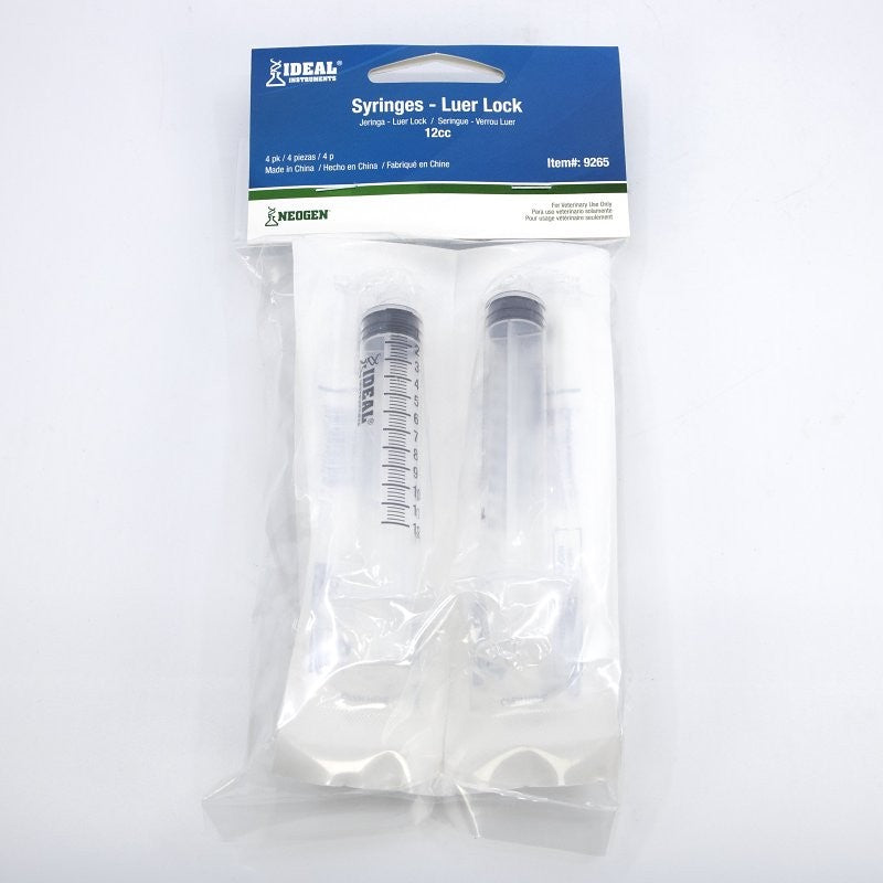 Neogen 9265 Luer Lock Syringe, 12 cc, Polypropylene, Clear