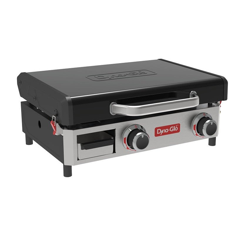 Dyna-Glo DGL345SNPL Tabletop Griddle with Lid, 25,000 Btu, Propane, 2-Burner, 345 sq-in Primary Cooking Surface