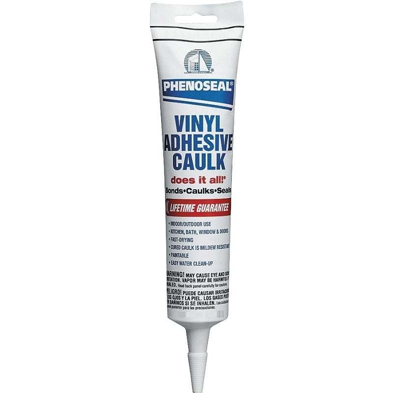 DAP PHENOSEAL 01101 Vinyl Adhesive Caulk, Translucent, 48 hr Curing, 40 to 100 deg F, 5.5 oz Squeeze Tube