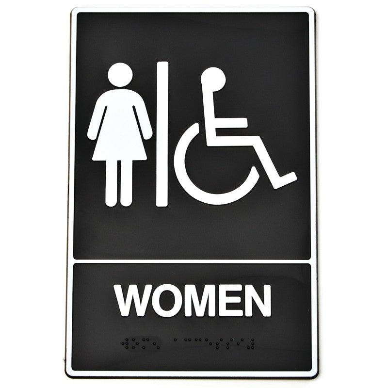 Hy-Ko DB-2 Graphic Sign, Rectangular, WOMEN, White Legend, Black Background, Plastic, 6 in W x 9 in H Dimensions (Pack of 3)