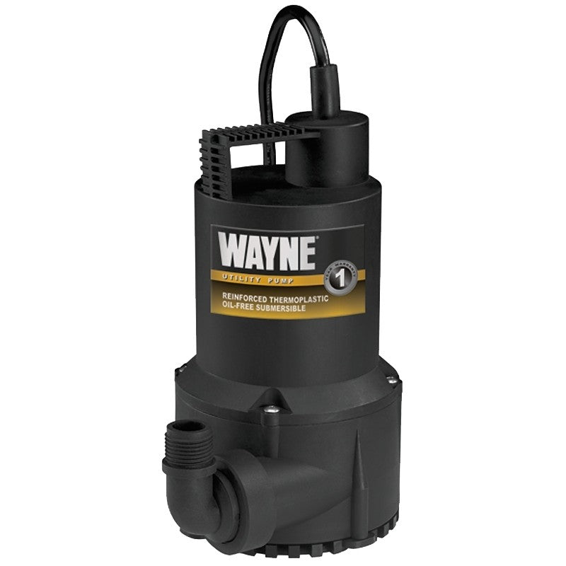 Wayne RUP160 Portable Submersible Utility Pump, 1-Phase, 2.5 A, 120 V, 0.166 hp, 1-1/4 in Outlet, 3100 gph