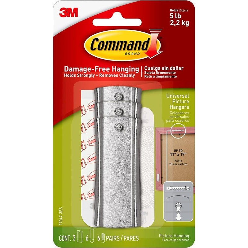Command 17047-3ES Large Picture Hanger Hook, 5 lb, 3-Hook, White