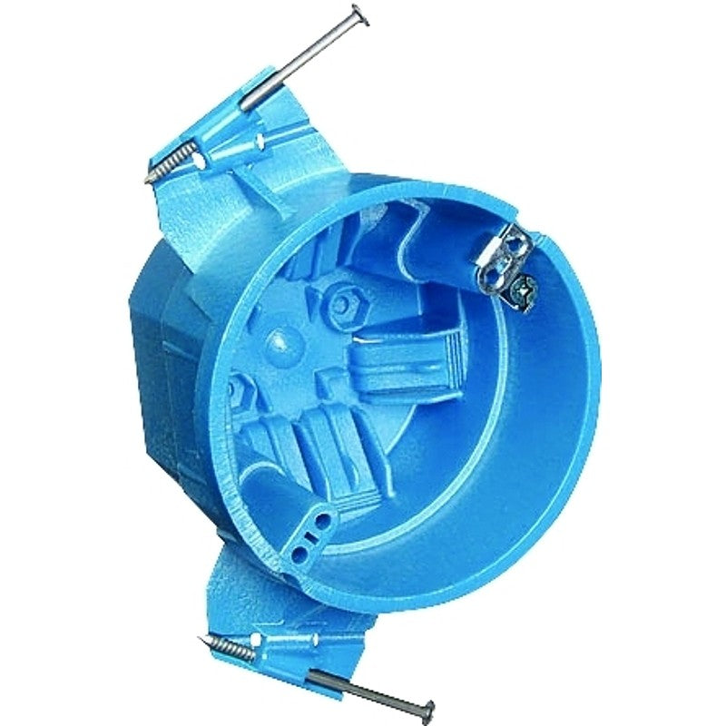 Carlon BH525P Ceiling Box, L Bracket, Nail Mounting, 4 in W, 4 in D, 3 in H, 1-Gang, PVC, Blue