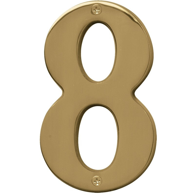 Hy-Ko Prestige Series BR-51PB/8 House Number, Character: 8, 5 in H Character, Brass Character, Solid Brass (Pack of 3)