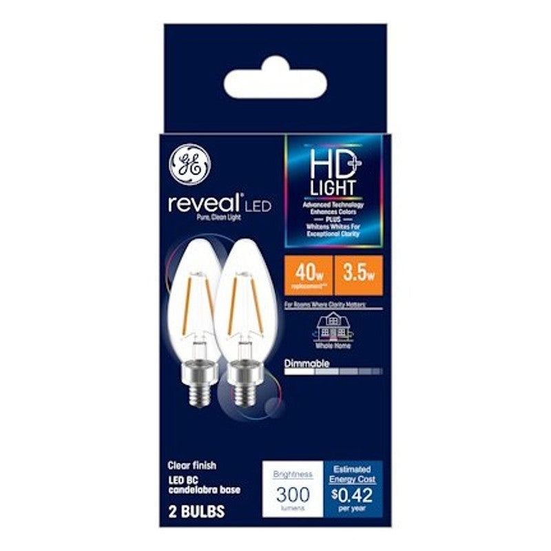 GE Industrial Solutions 31889 LED Bulb, Decorative, 240 Lumens, 4 W, BC Lamp, 40 W Equivalent, E12 Lamp Base, Dimmable