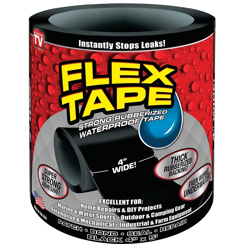 Flex Tape TFSBLKR0405 Tape, 5 ft L, Rubber Backing, 4 in W