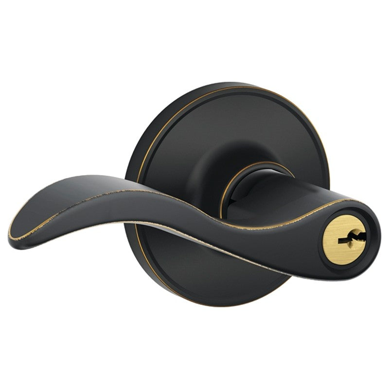 Schlage J Series J54 SEV 716 Entry Lever, Mechanical Lock, Aged Bronze, Metal, Residential, 1-Cylinder, 3 Grade