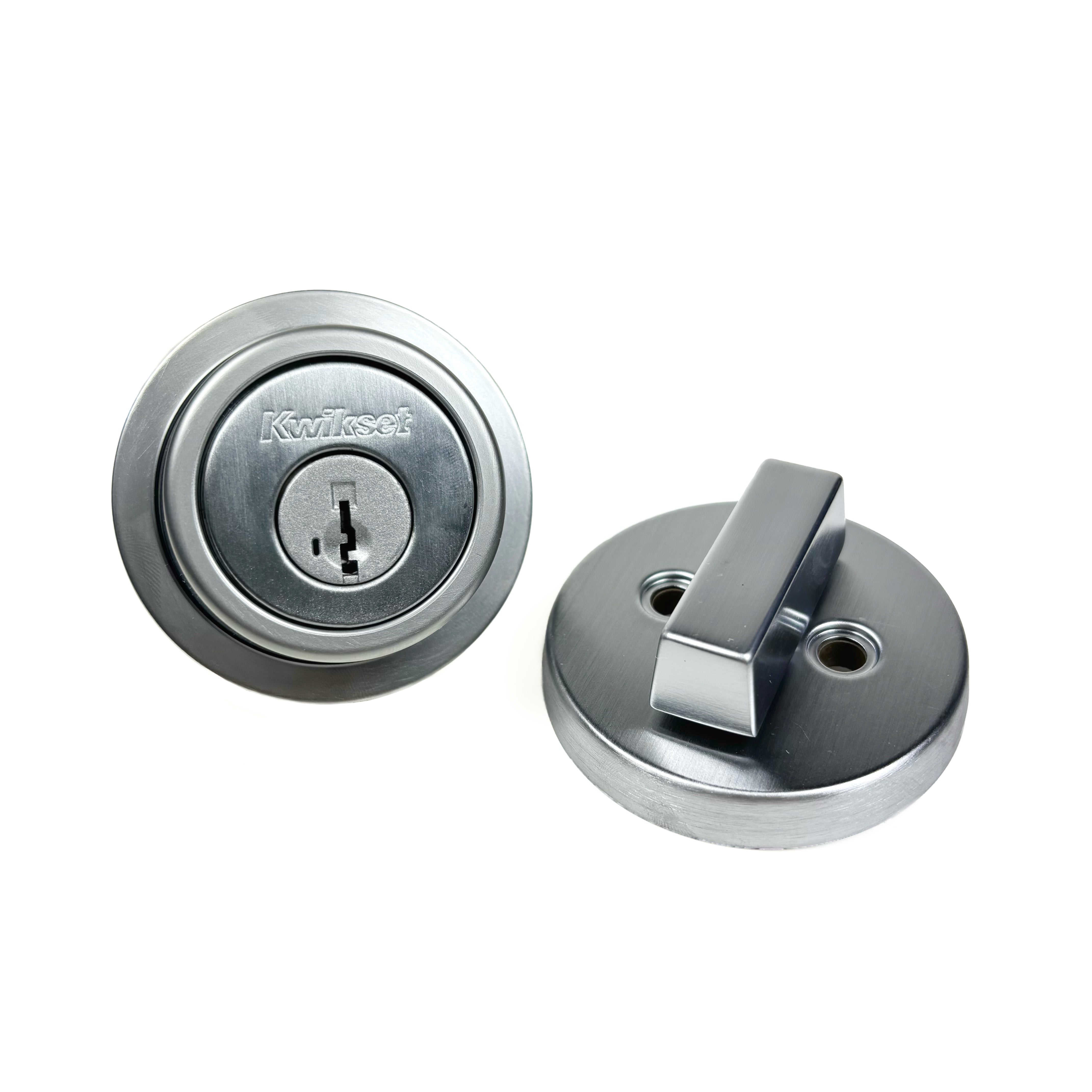 Contemporary Round Single Cylinder Smartkey Deadbolt Satin Chrome Square Corner Latch