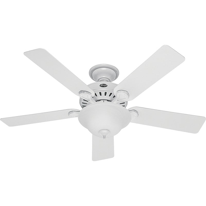 Hunter 53251/28722 Ceiling Fan, 5203 cfm Air, 5-Blade, Beech/White Blade, 52 in Sweep, 3-Speed, With Lights: Yes