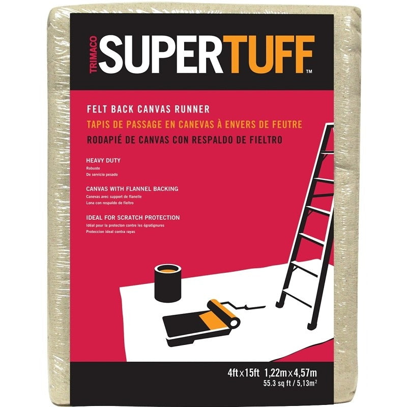 Trimaco SUPERTUFF FB6 Drop Cloth with Flannel Backing, 15 ft L, 4 ft W, Canvas