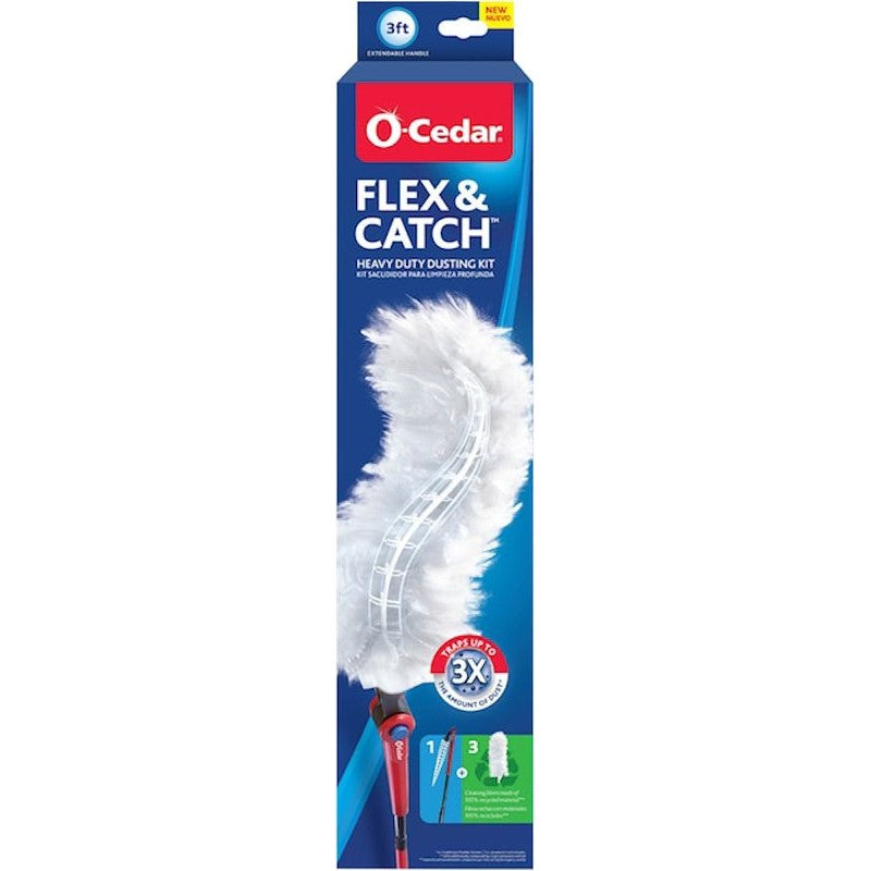 O-Cedar Flex & Catch 172148 Dusting Kit, Polyester Head, Plastic Handle, 3 ft L Handle
