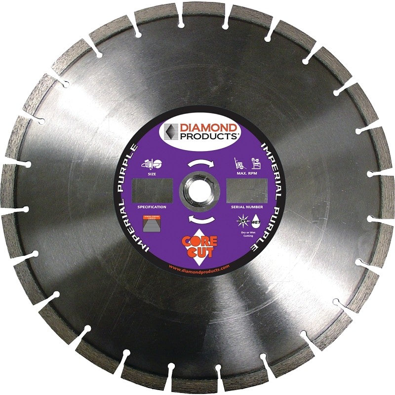 Diamond Products 78976 Circular Saw Blade, Diamond Cutting Edge, 14 in Dia, Universal Arbor