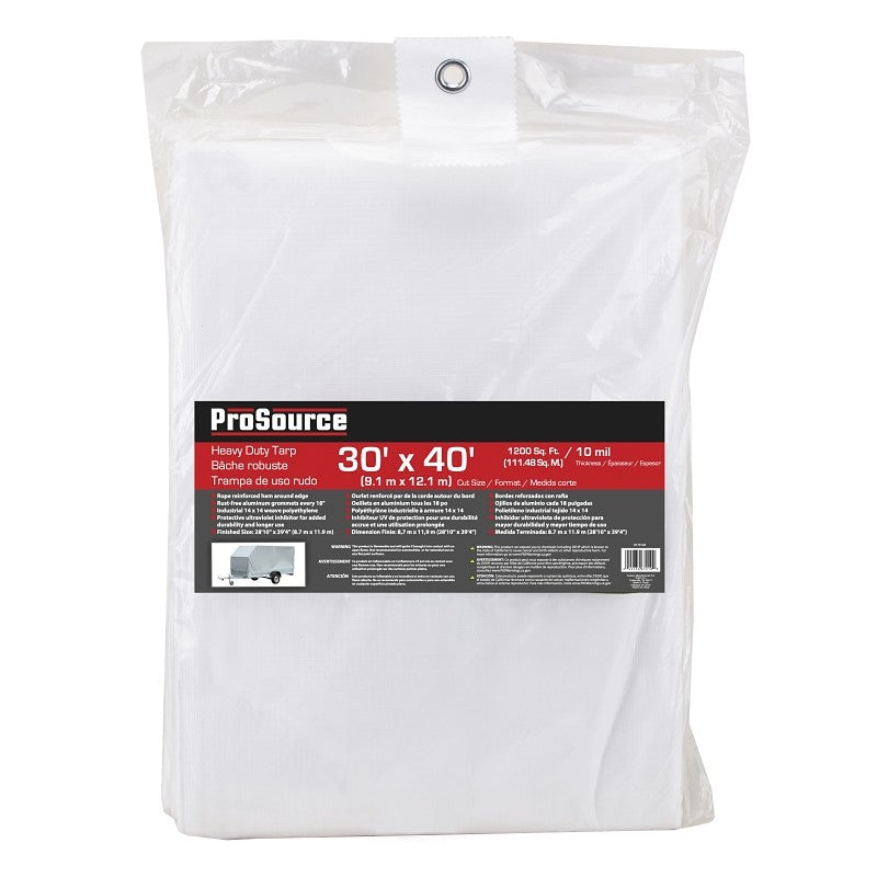 ProSource TW3040 Tarp, 40 ft L, 30 ft W, 10 mil Thick, Plastic, White