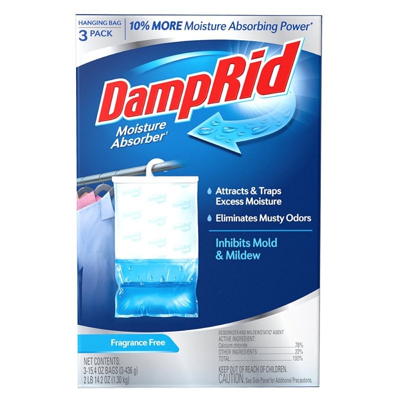 DampRid FG83FFESB Hanging Moisture Absorber, 15.4 oz, Bag, Solid, Fragrance Free (Pack of 4)