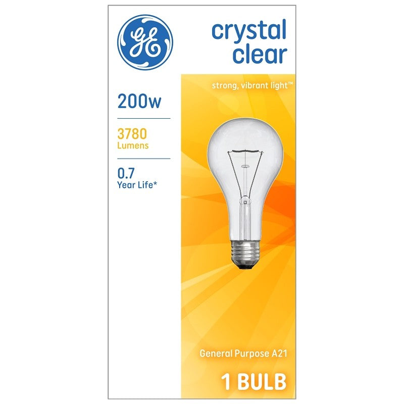 GE 16069 Light Bulb, 200 W, A21 Lamp, E26 Medium Lamp Base, 3780 Lumens, 2800 K Color Temp, Soft White Light