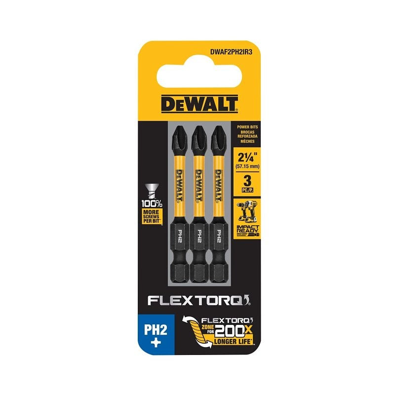 DEWALT FlexTorq DWAF2PH2IR3 Impact Screwdriver Bit, #2 Drive, Phillips Drive, 1/4 in Shank, Hex Shank, 2-1/4 in L, Steel