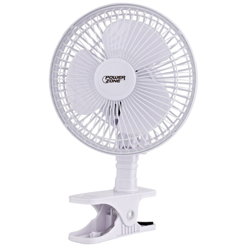 PowerZone FT-602 Oscillating Portable Fan, 120 VAC, 6 in Dia Blade, 3-Blade, 2-Speed, 60 deg Rotating, White