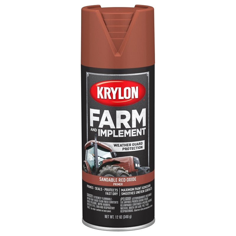 Krylon K01951007 Farm and Implement Primer, Sandable Red Oxide Primer, 12 oz (Pack of 6)