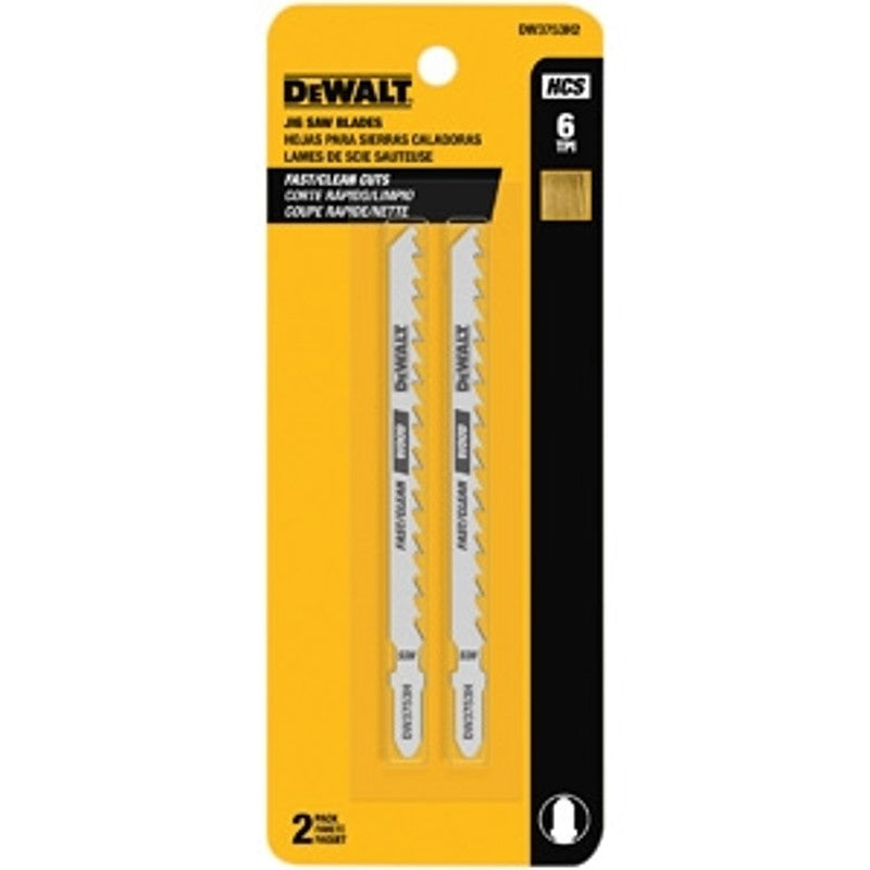 DEWALT DW3753H2 Jig Saw Blade, 1/4 in W, 6 TPI, 4 in L, 2/PK